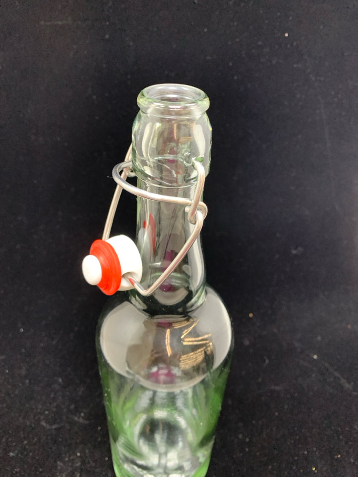 GLASS BOTTLE W/LOCKING STOPPER.