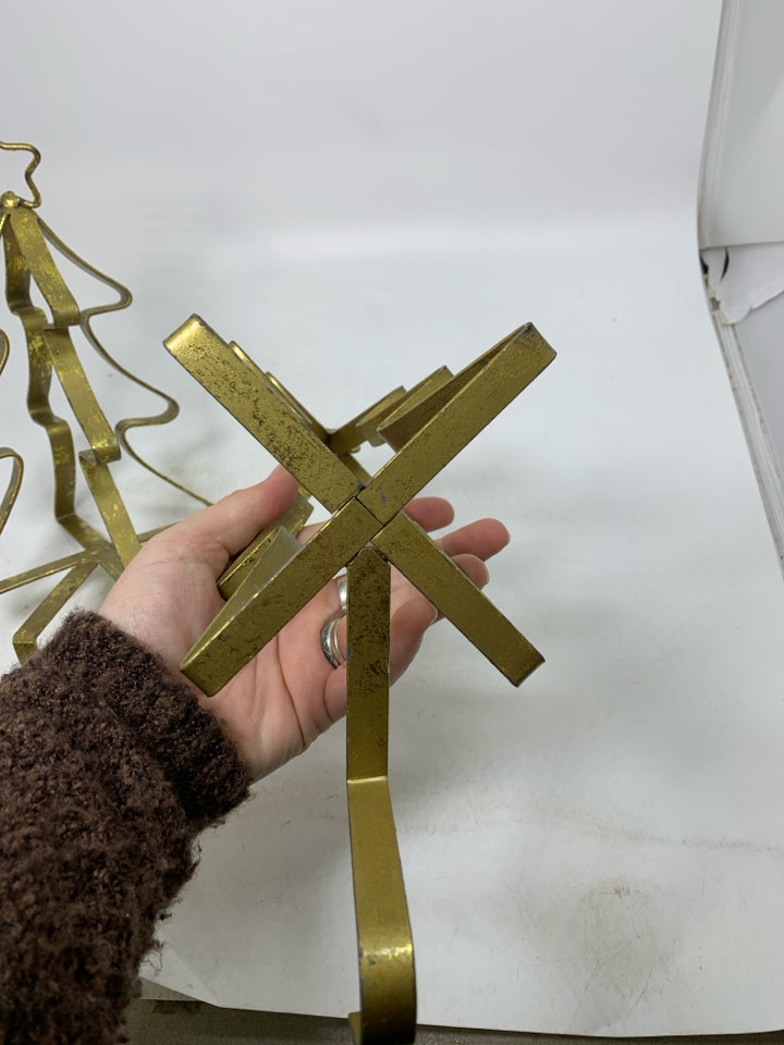2 GOLD METAL CHRISTMAS TREE STOCKING HANGERS.