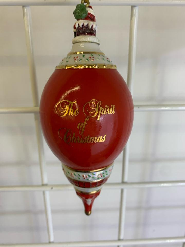 CERAMIC SPIRIT OF CHRISTMAS ORNAMENT.