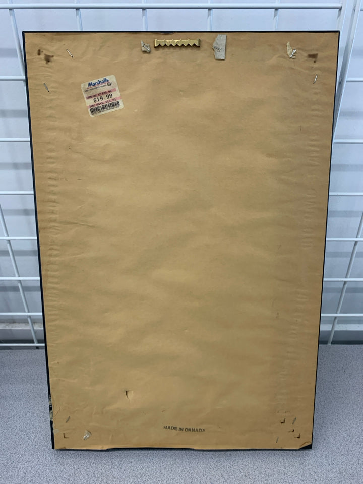 ELEPHANT PRINT IN BROWN/GOLD FRAME.