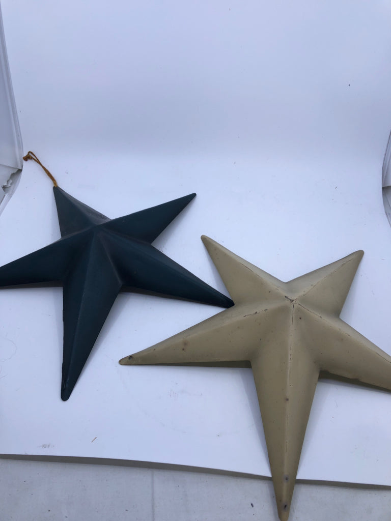 2 METAL STAR WALL DECOR- TAN, NAVY.