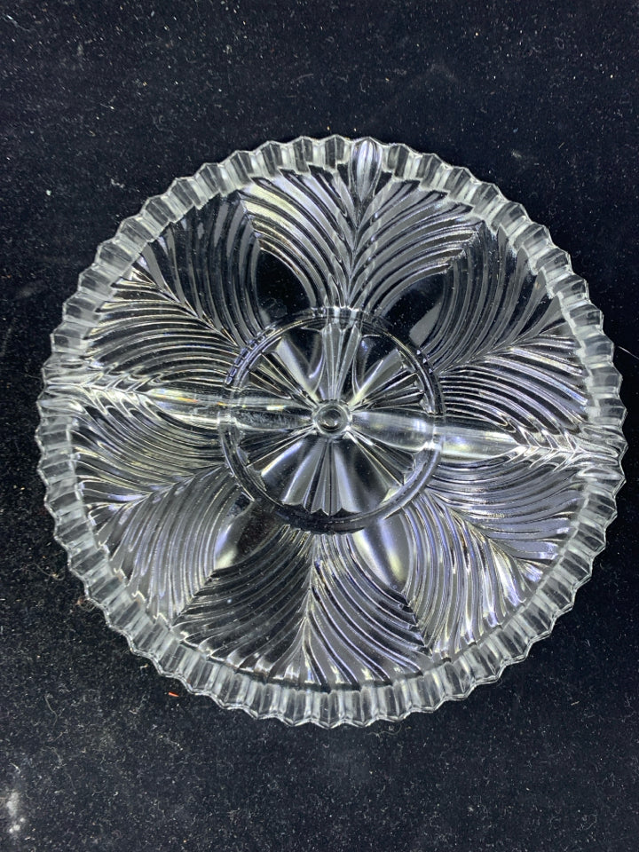 3 WAY DIVIDED CLEAR GLASS DISH.