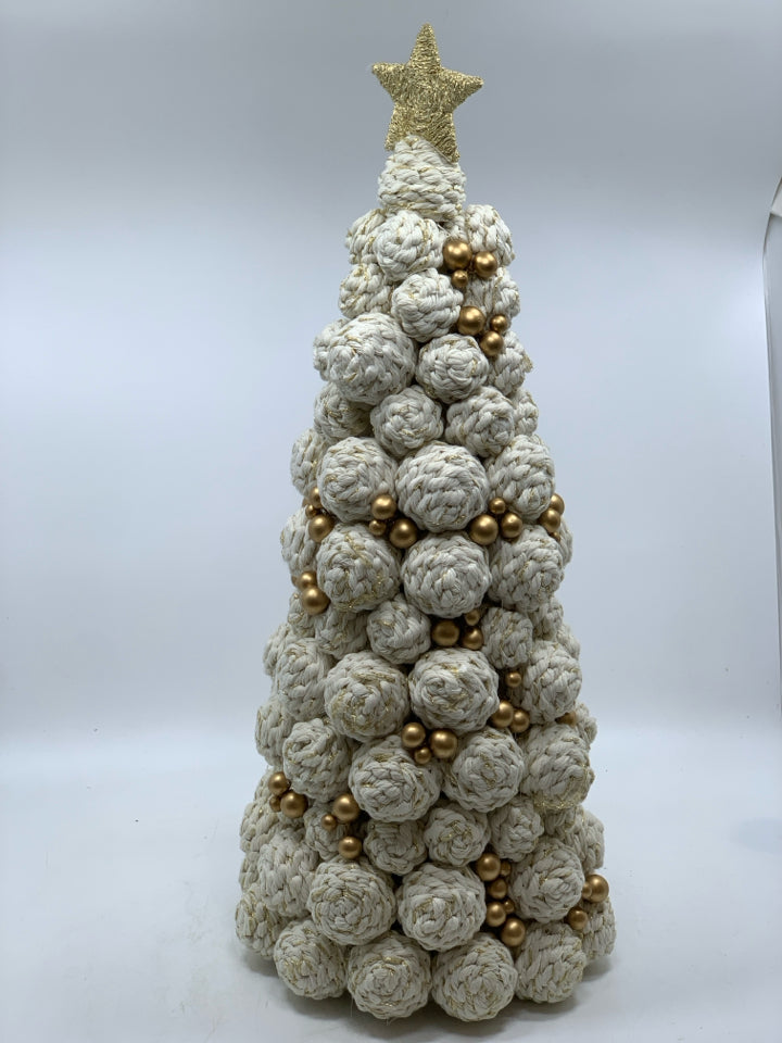 WOVEN MACRAME BALL TREE W/GOLD STAR.