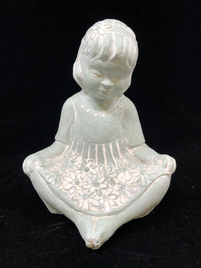 ISABEL BLOOM EMMA GIRL W/DAISIES BLUE CONCRETE FIGURINE.
