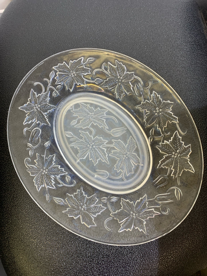 2 PC GLASS GRAVY DISH & BOWL W/ FROSTED POINSETTIA- PRINCESS HOUSE.