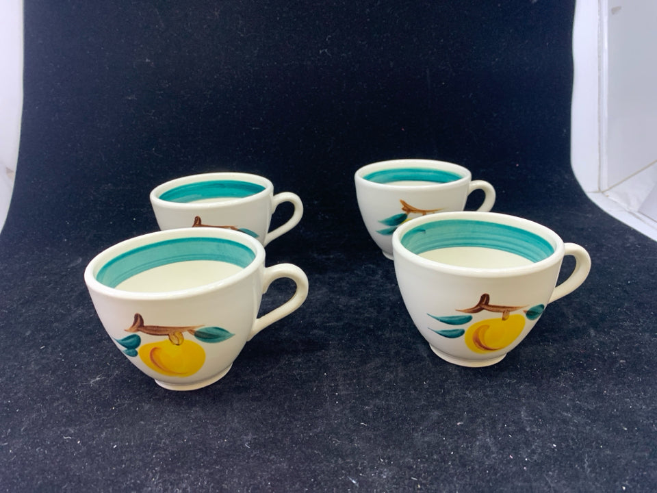 4 VTG PAINTED LEMON MUGS.