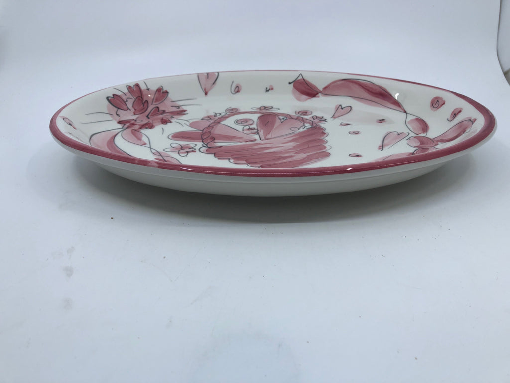 OVAL PINK HEART SERVING DISH.