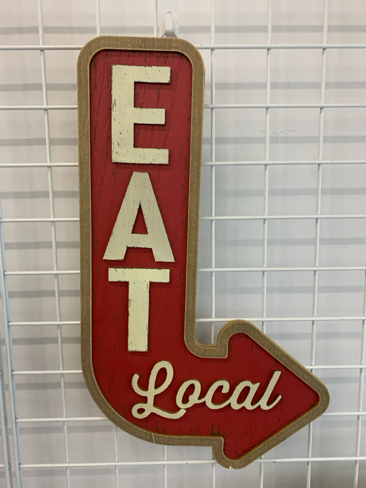 EAT LOCAL ARROW WOOD SIGN.