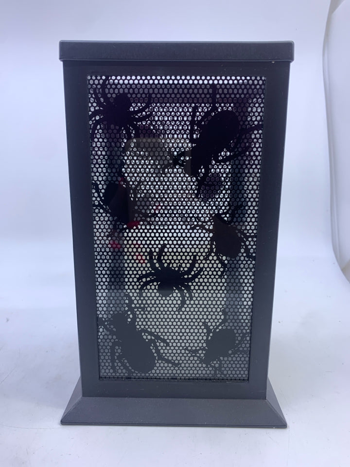 PLASTIC BLACK SPIDER CANDLE HOLDER W/ BATTERY LIGHT UP.