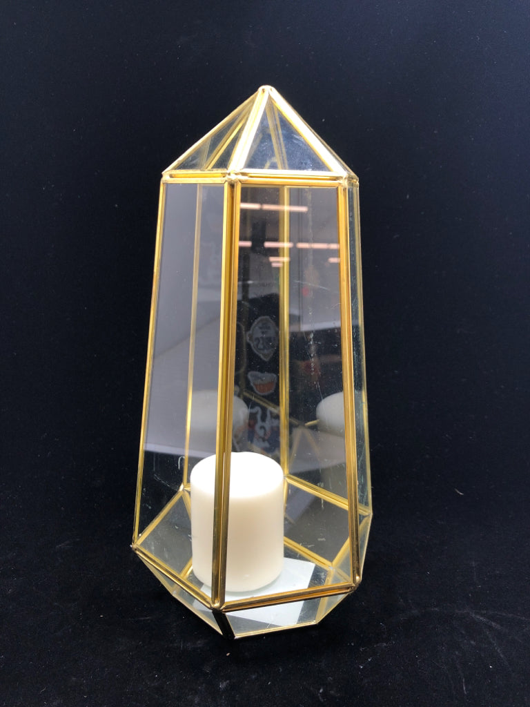 GOLD LINED GLASS TERRARIUM W/CANDLE.