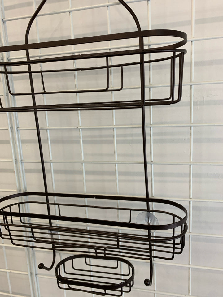 BROWN METAL SHOWER CADDY.