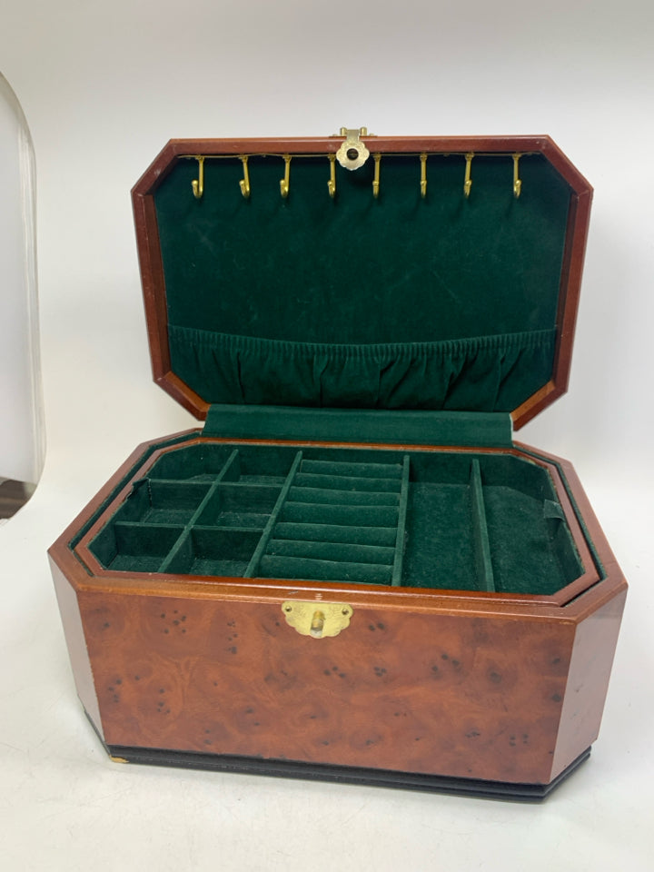 FAUX WOOD JEWELRY BOX W/ DEEP BOTTOM.