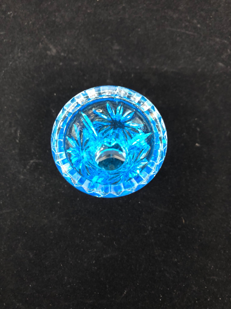 BLUE CUT GLASS TOOTHPICK HOLDER.