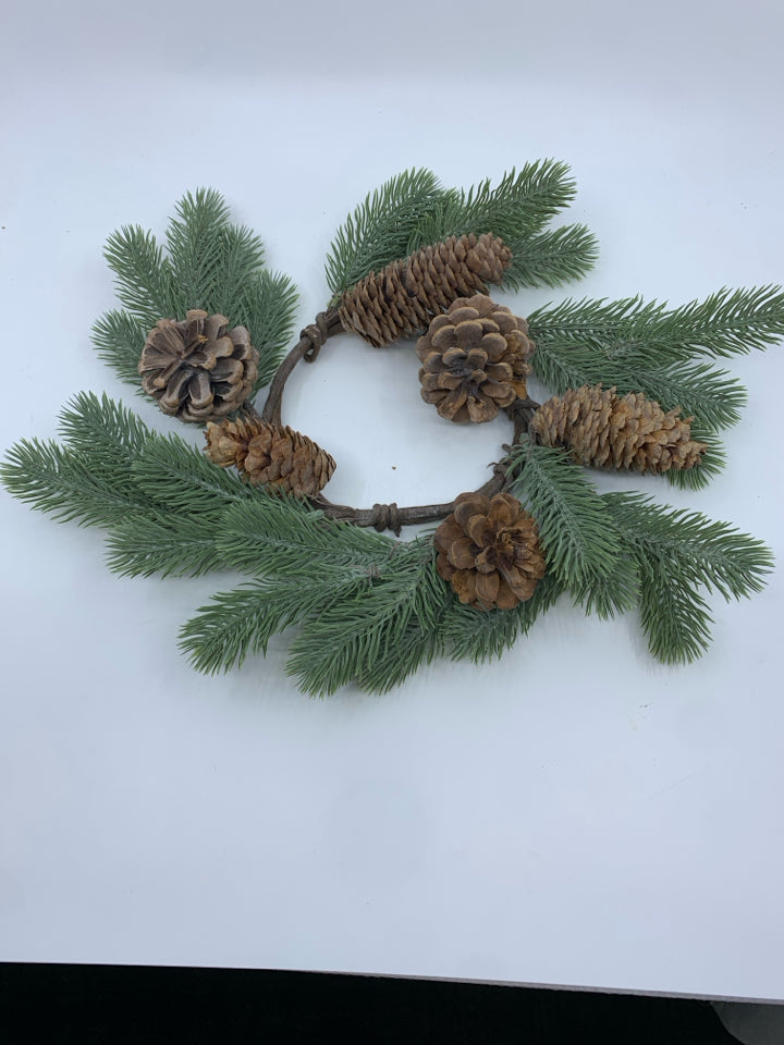 PINE W PINE CONES CANDLE RING.