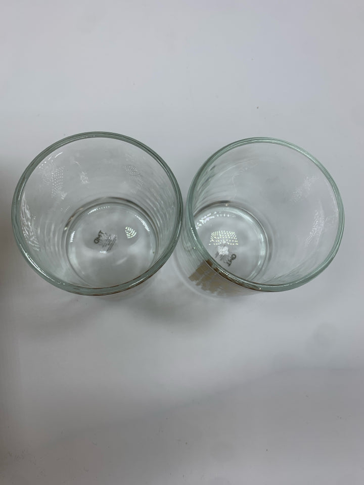 2 NIB HAPPY HOUR GLASSES W/GOLD LETTERING.