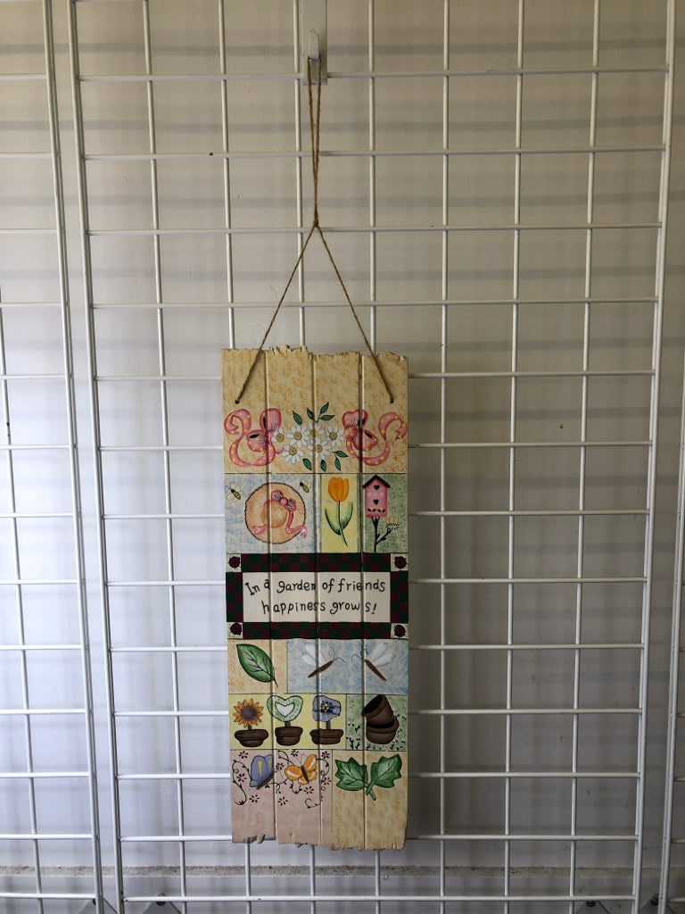 IN A GARDEN OF HAPPINESS WOOD WALL HANGING.