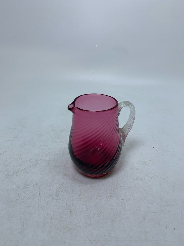 SMALL BLOWN GLASS RIBBED PITCHER.