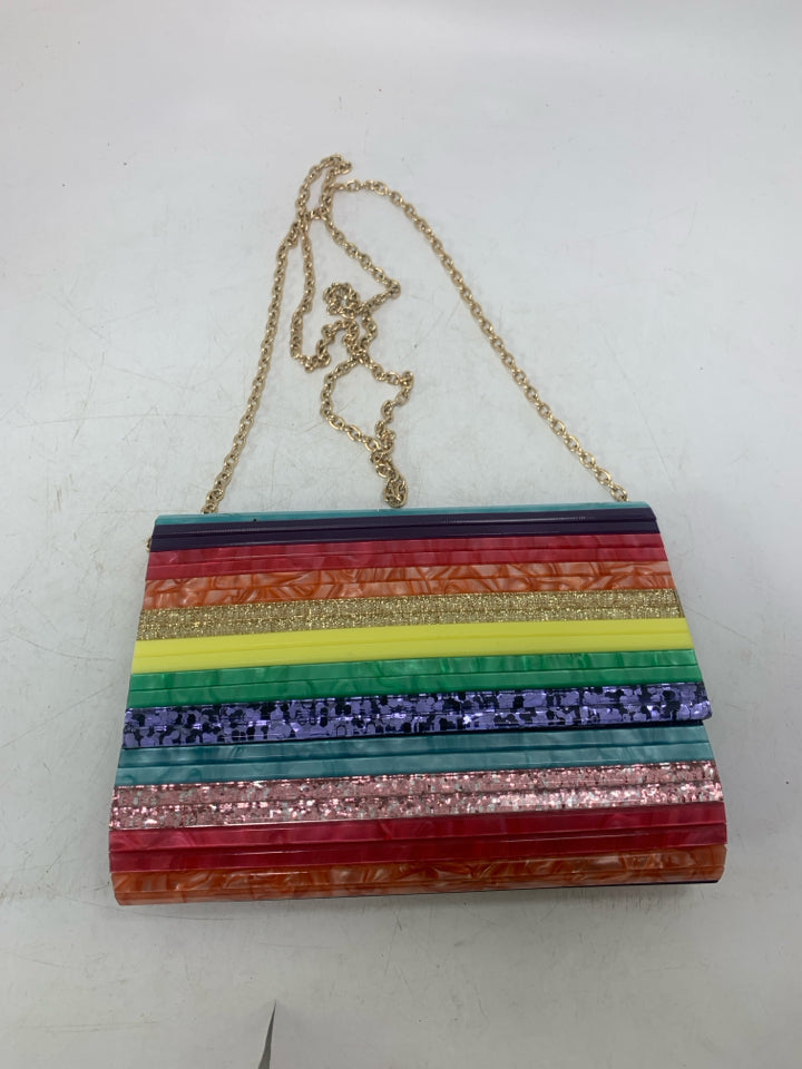 Kurt Geiger London Party Envelope Sparkle Rainbow Striped Clutch Purse