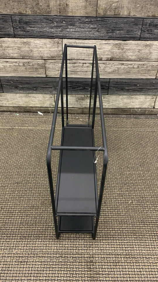 BLACK METAL 2 TIER SHELF W MIRROR.