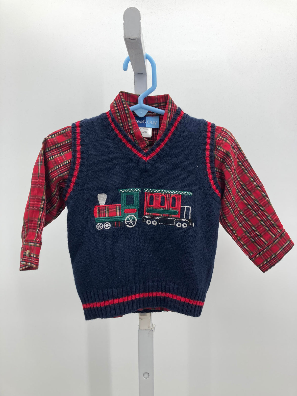 TRAIN SWEATER VEST AND PLAID SHIRT
