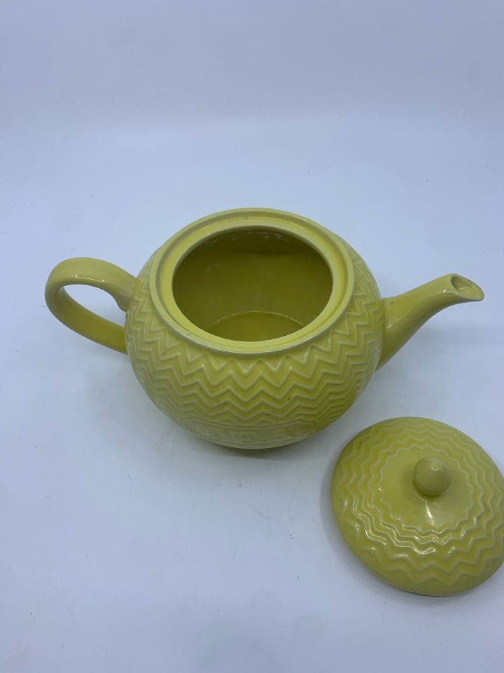 YELLOW TEXTURED "TEA" TEA POT.