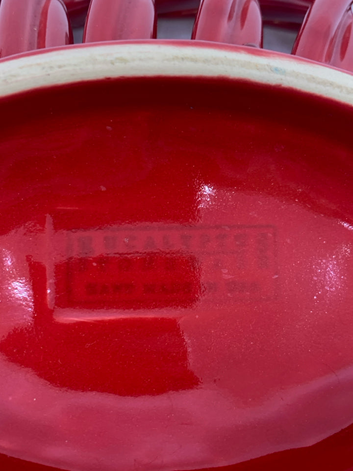 FOOTED RED CERAMIC BASKET OVAL.