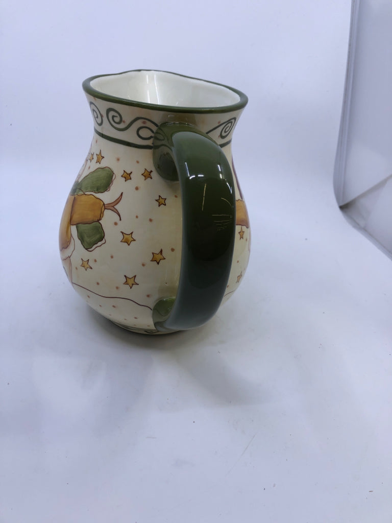 GREEN/YELLOW SNOWMAN PITCHER.