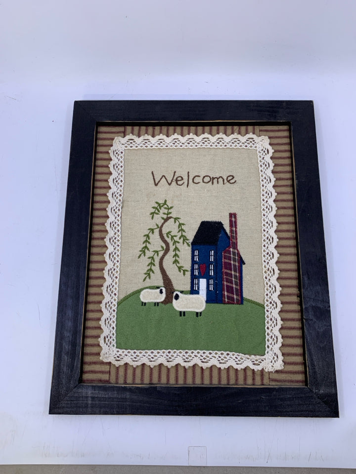 WELCOME FRAMED FABRIC PRINT.