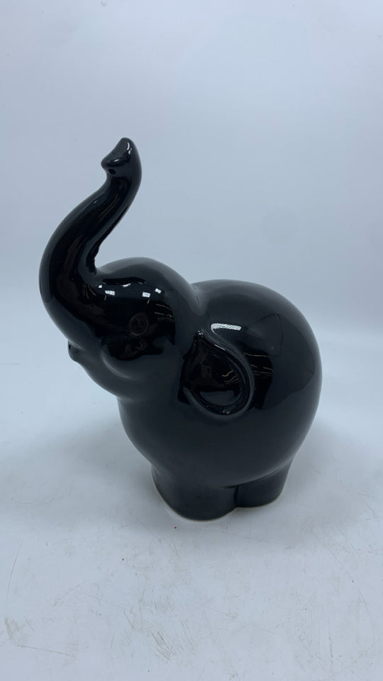 CERAMIC BLACK ELEPHANT SCULPTURE.