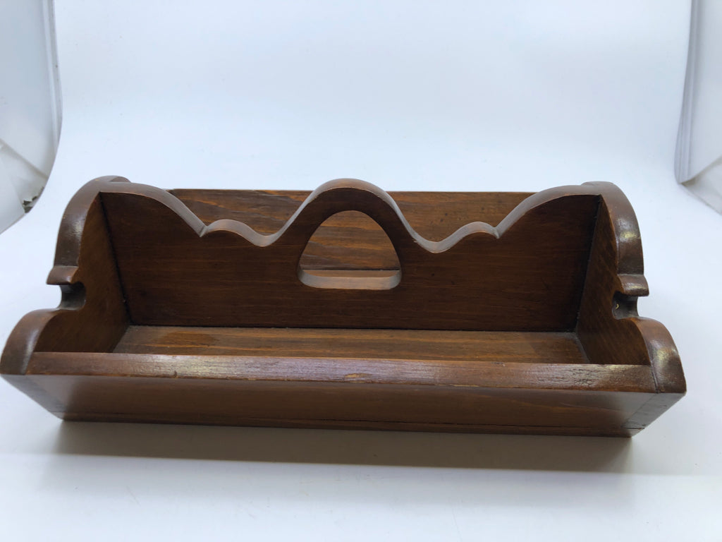 SMALL VTG DIVIDED DARK WOOD ORGANIZER/ TRAY.