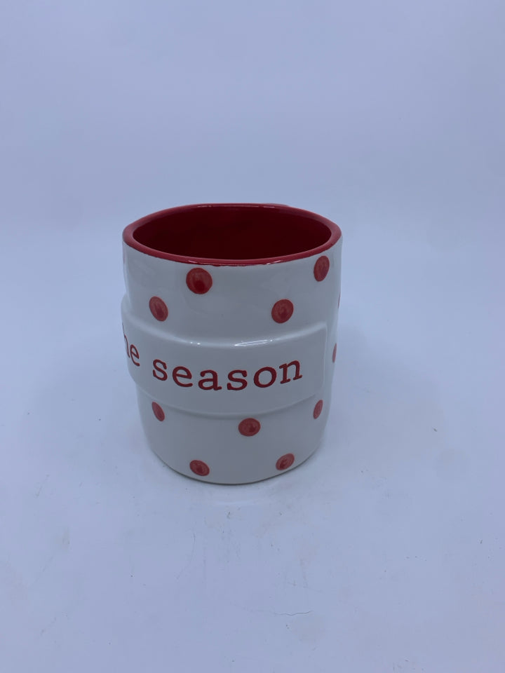 TIS THE SEASON RED POLKA DOT MUG.