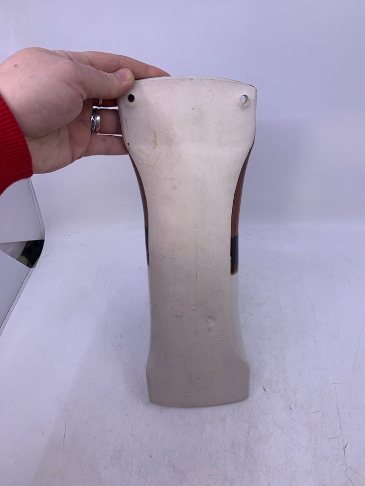 WALL POCKET BROWN TOP WHITE BOTTOM W/ BLUE FLOWERS.