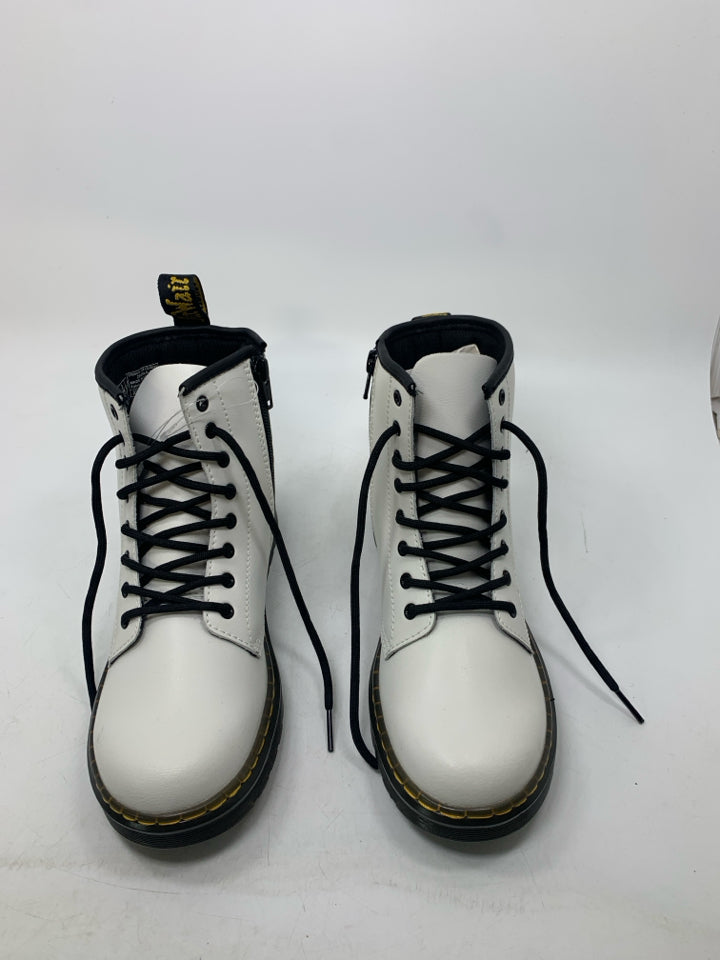 Dr Martens Zavala White Patent Leather Combat Lace Up Boots