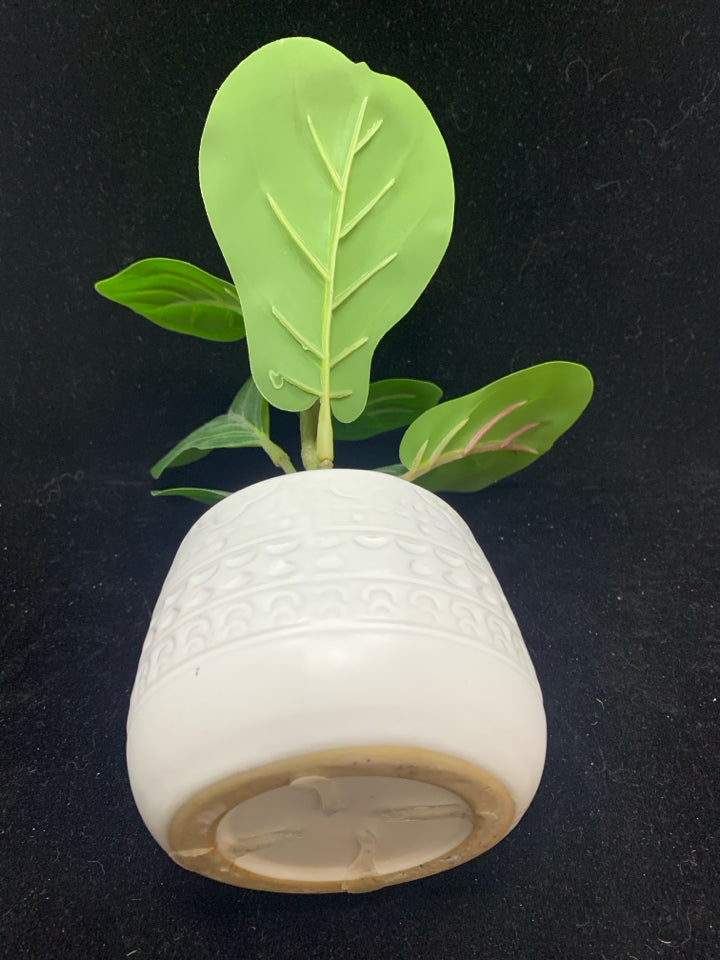 FAUX LEAVES IN EMBOSSED PLANTER.