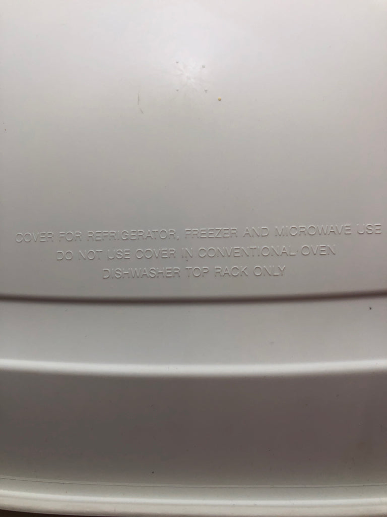 CERAMIC DISH W/PLASTIC STORAGE LID.