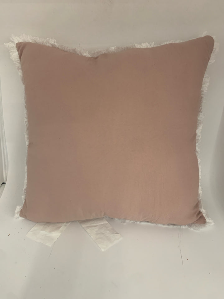 PALE PINK PILLOW W WHITE TASSELS.