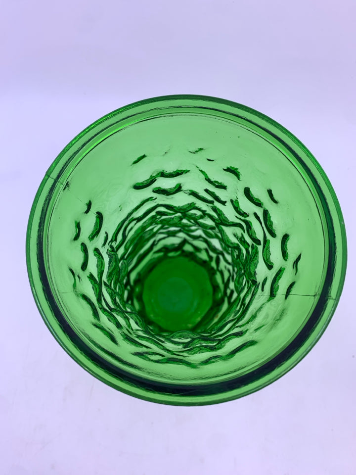 VTG GREEN TEXTURED GLASS VASE.