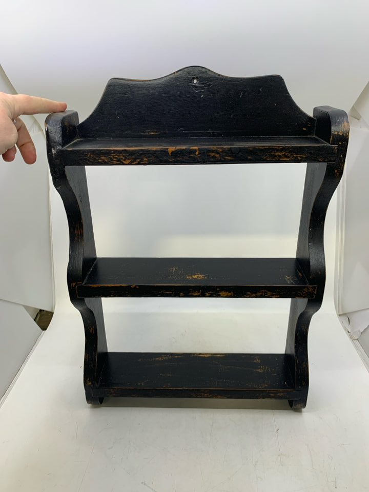 BLACK WOOD RUSTIC SHALLOW 3 SHELF.