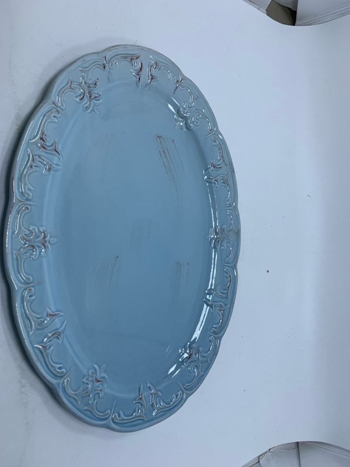 SCROLL CERAMIC OVAL SERVING PLATTER.