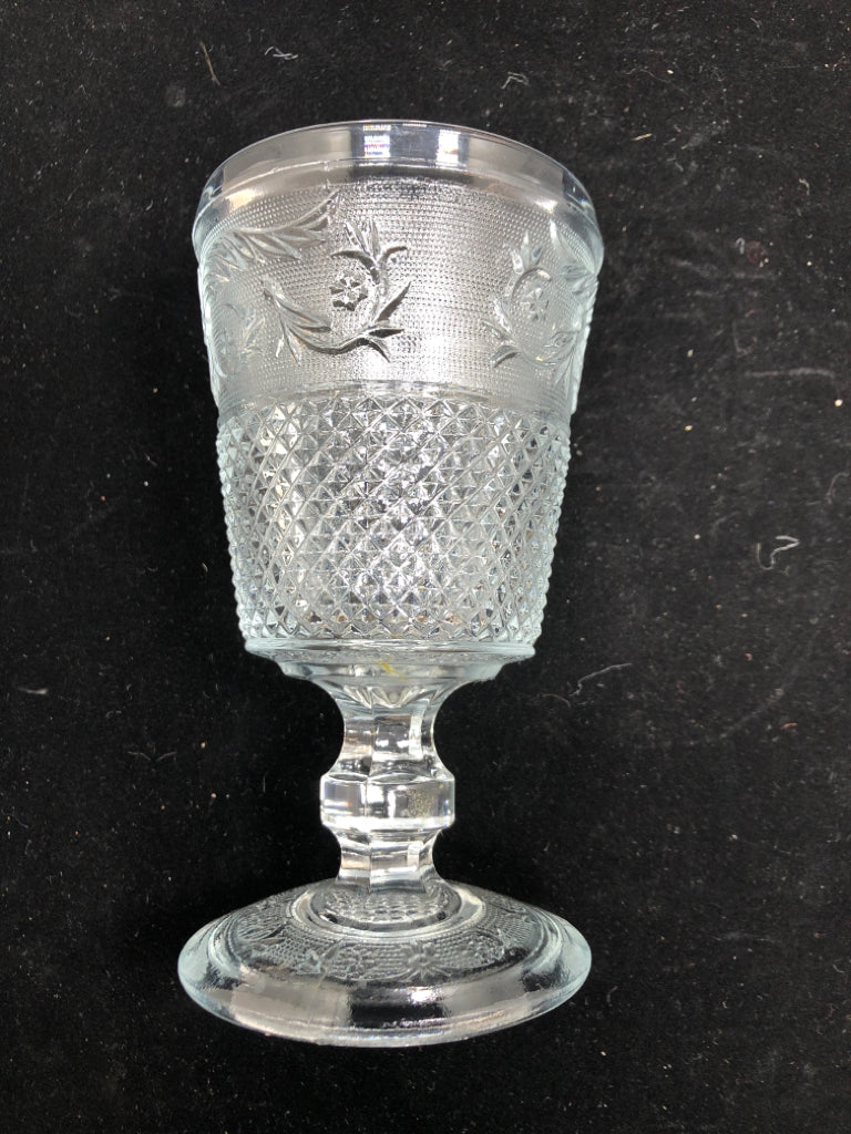 4 VTG DIAMOND POINT CUT GLASS WATER GOBLETS.