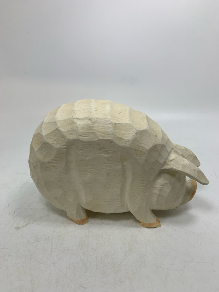 WOOD CARVED WHITE TEXTURED PIG.