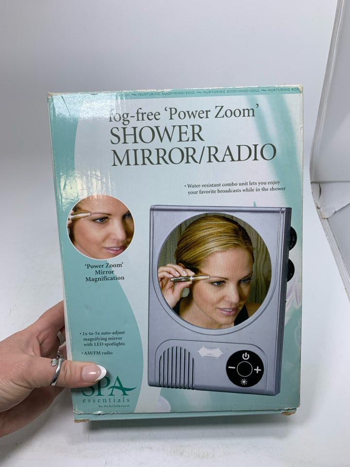 NIB FOG FREE SHOWER MIRROR/ RADIO.