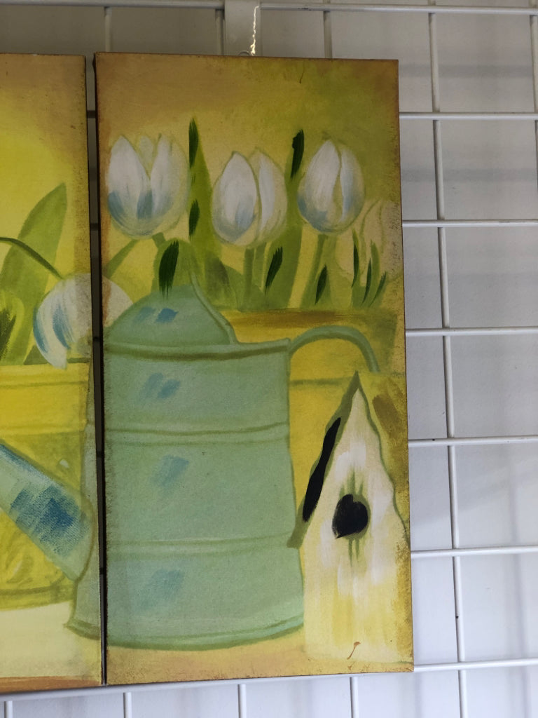 3PC YELLOW FLORAL CANVAS WALL ART.