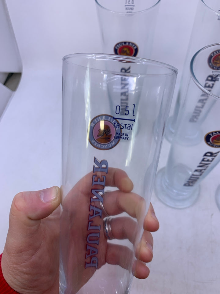 6 PAULANGER PILSNER GLASSES FOOTED.