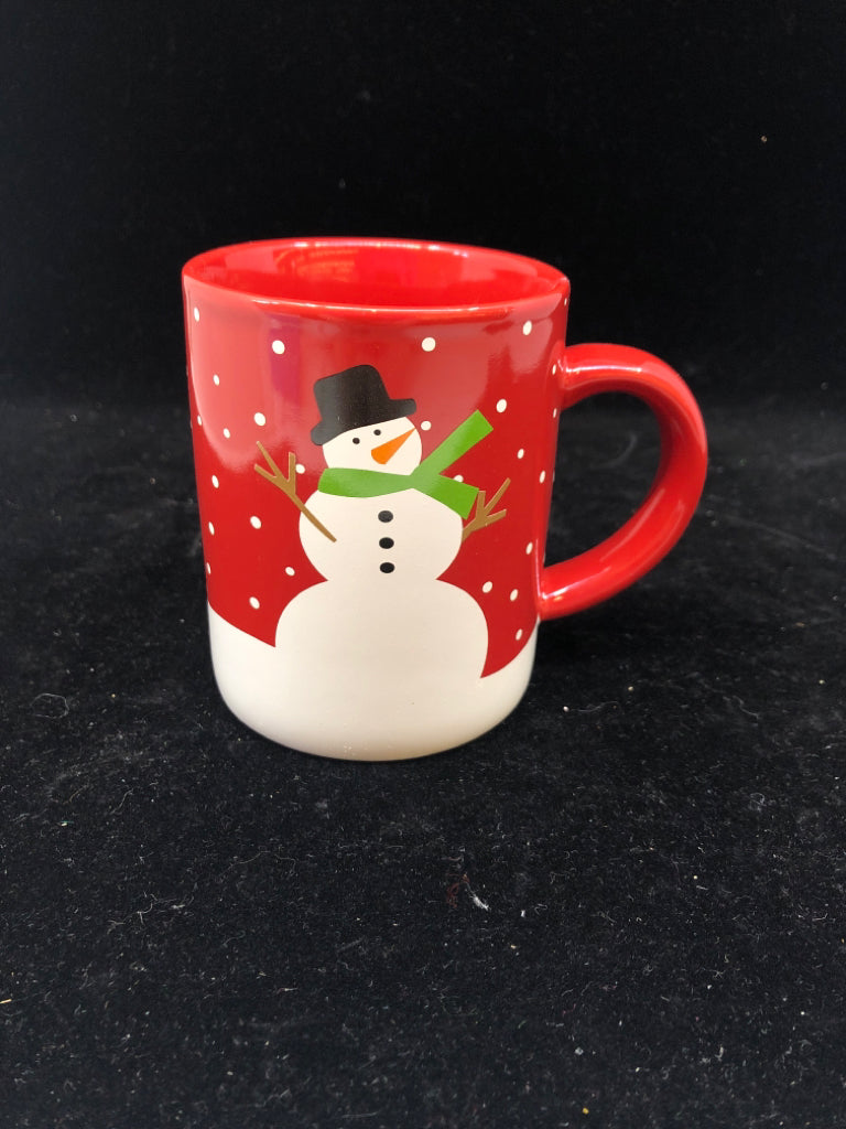 RED W/ SNOWMAN COFFEE MUG.