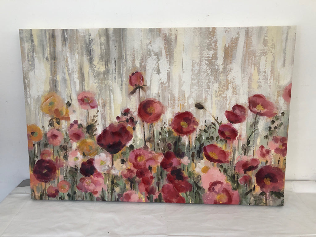 RED/PINK FLORAL CANVAS WALL ART.