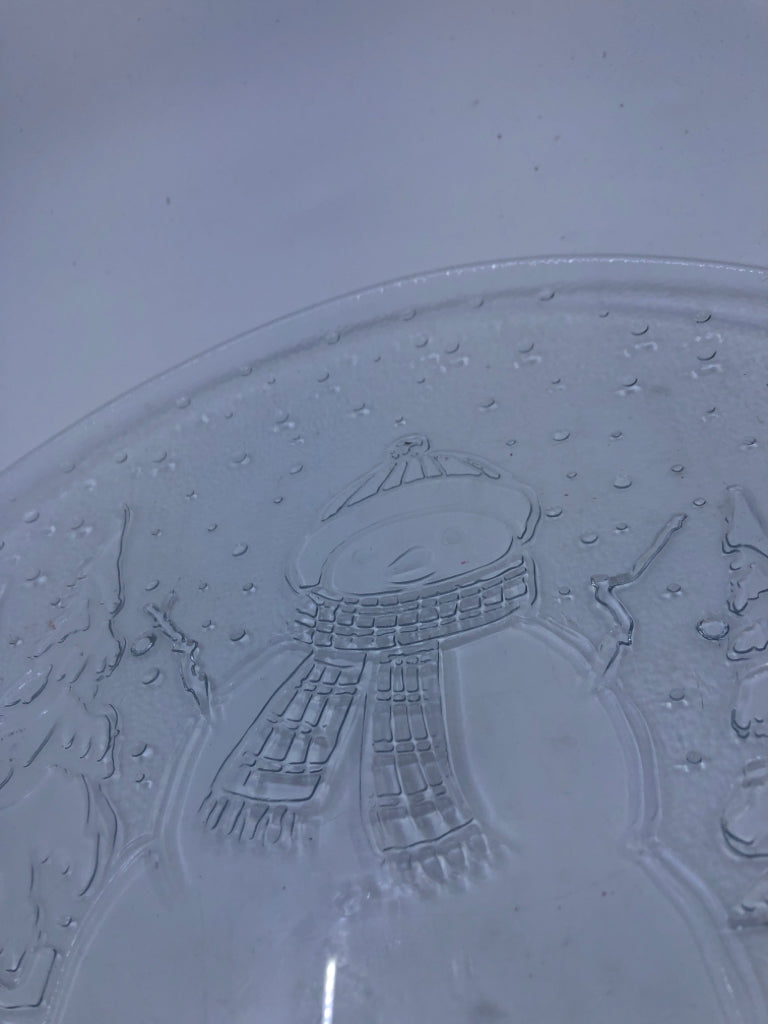 SNOWMAN GLASS PLATTER.
