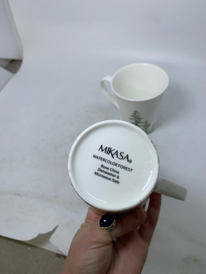 2 WATERCOLOR PINE TREES FOREST MUGS.