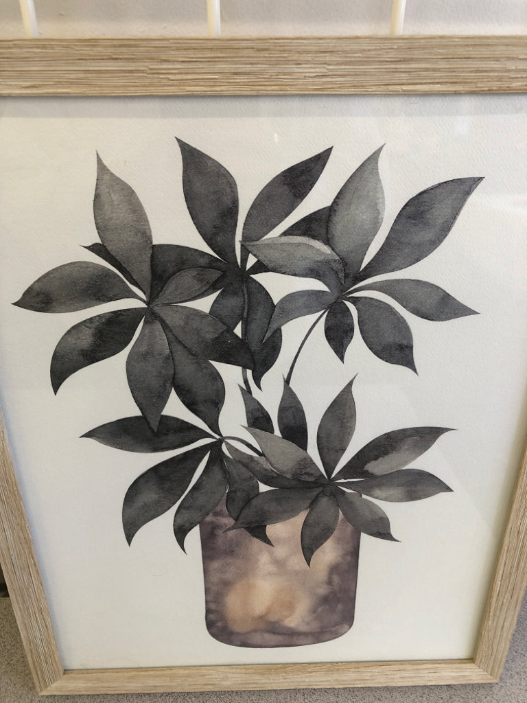 PETAL LEAVES PLANT PRINT IN BLONDE WOOD FRAME.