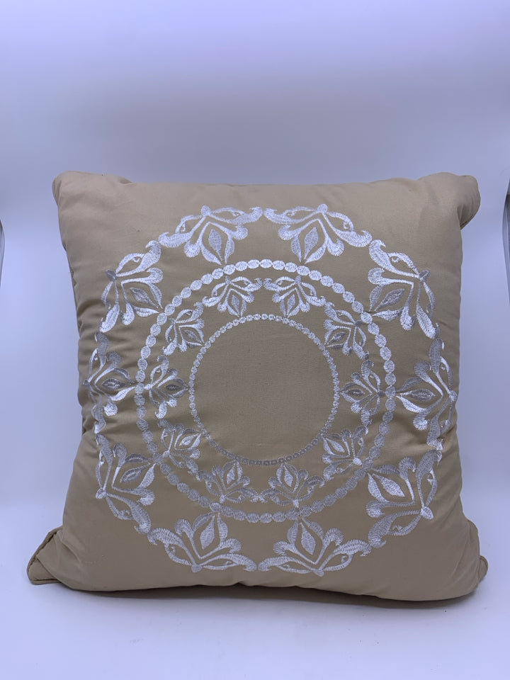 TAN MANDALA PATTERN SQUARE PILLOW.